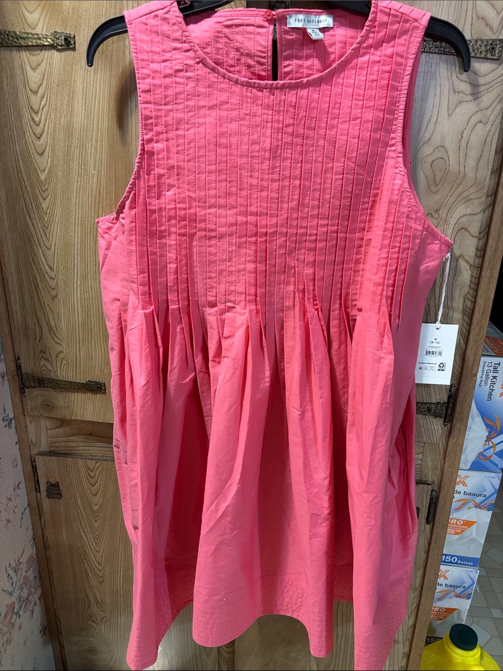 Sleeveless Pleated Mini Dress bright pink melon shade size M 8/10